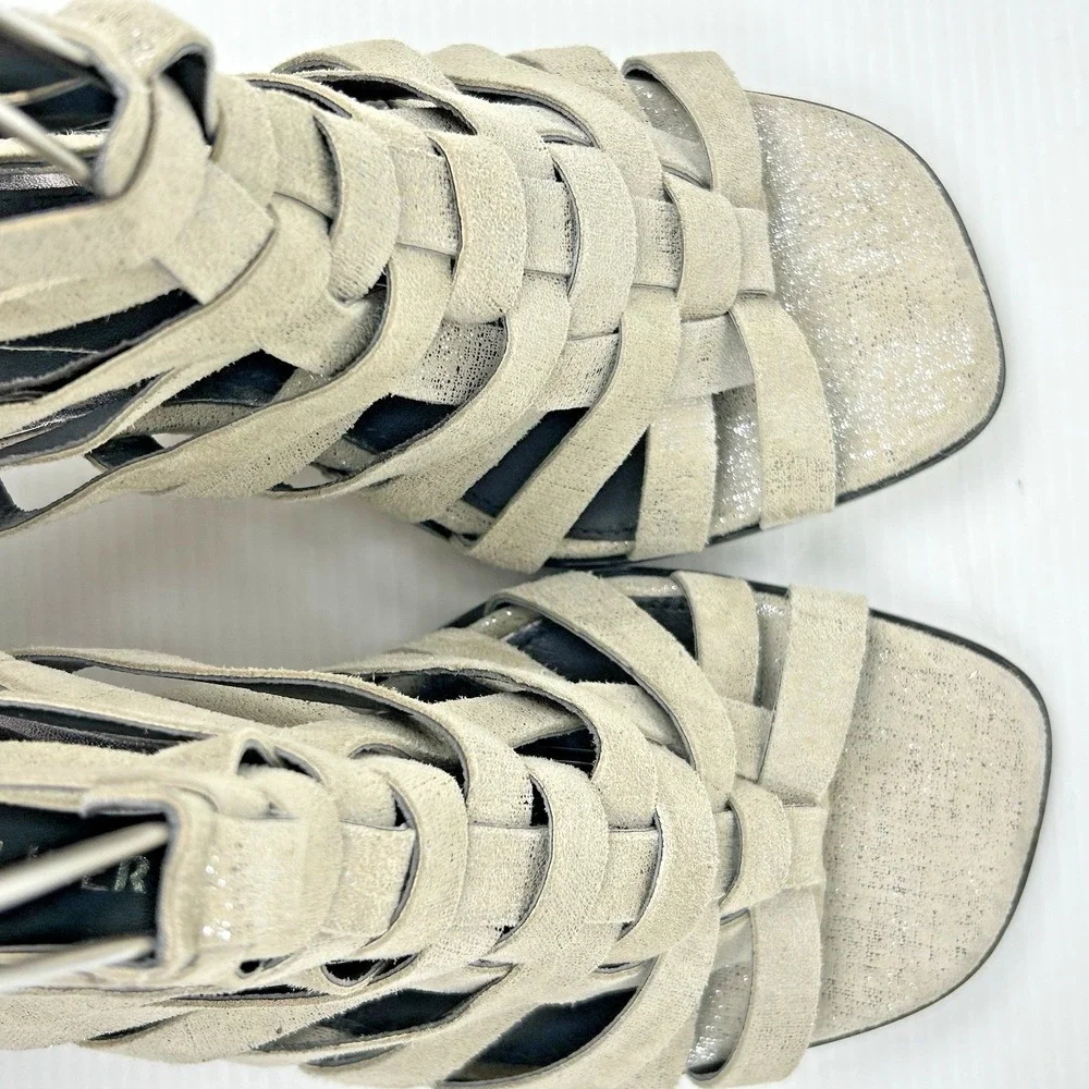 Donald Pliner Size 7.5 Pixee Metallic Suede Heel Sandals NEW Gladiator Cage $149